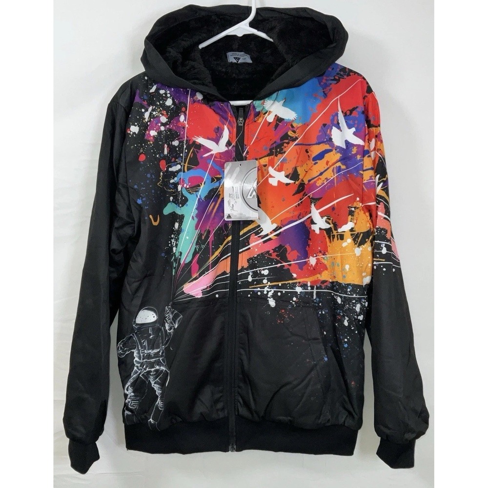NWT Speed Your Run Black Satin‎ Feel Jacket Astronaut Spray Paint Black Men's M